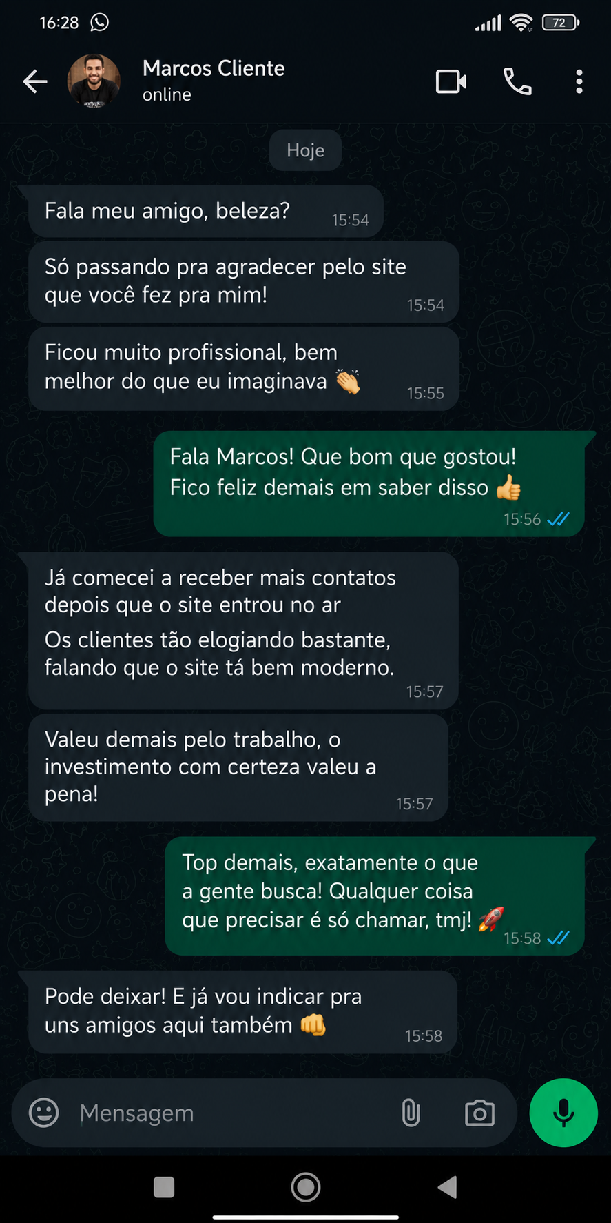 Depoimento de cliente 4 enviado por mensagem